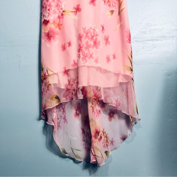Vintage Y2K 90s B. Smart sz. M? Floral Maxi Dress Draped Cowl Neck Lined Pink - Picture 3 of 14